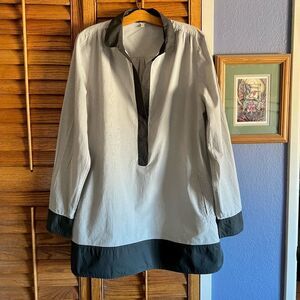 J. Crew Grey & White Pin Striped Tunic Top W/ Pockets